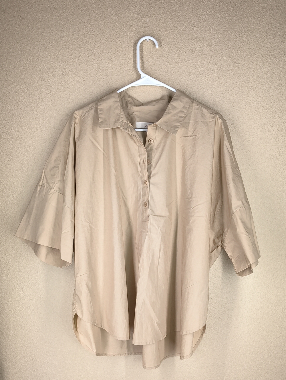 LOFT Beige Short-Sleeve Button-Down Tunic Shirt Size XL NWT